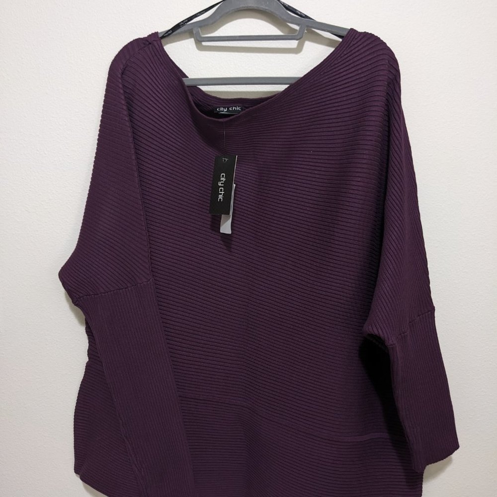 City Chic Women's Plus-sized 1XL 22/24 Deep Purple Pull-over Ribbed Sweater
